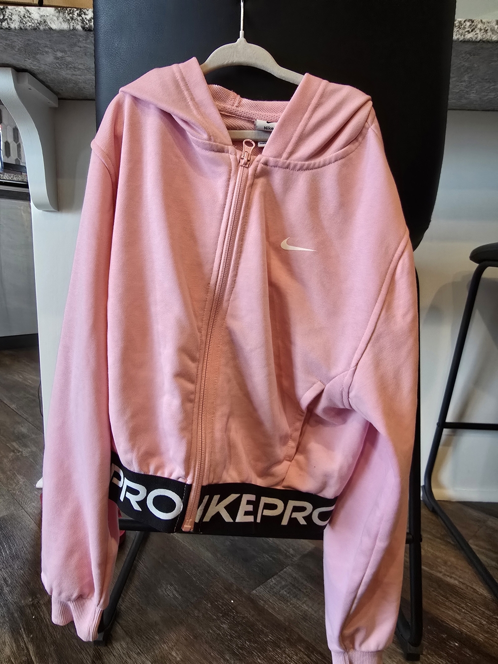 Nike Pink Hooded Zip Bomber Jacket with Branded Hem